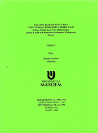 Analisis Marjin, Biaya dan Keuntungan Pemasaran Jeruk Siam (Citrus Nobilis Lour Var. Microcarpa): Studi Kasus Di Kecamatan Kadungora Kabupaten Garut. SKRIPSI