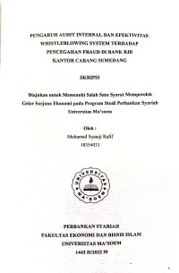 Pengaruh Audit Internal dan Efektivitas Whistleblowing System Terhadap Pencegahan Fraud di Bank BJB Kantor Cabang Sumedang. SKRIPSI 2022