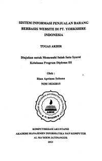 Sistem Informasi Penjualan Barang Berbasis Website di PT. Yorkshire Indonesia. Tugas Akhir