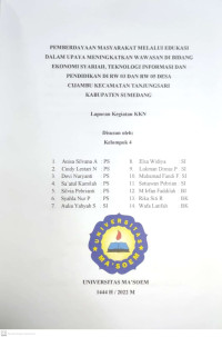 Pemberdayaan Masyarakat Melalui Edukasi Dalam Upaya Meningkatkan Wawasan di Bidang Ekonomi syariah, Tekhnologi Informasi dan Pendidikan di RW. 03 dan Rw.05 Desa Cijambu Kecamatan Tanjungsari Kabupaten Sumedang. Laporan KKN