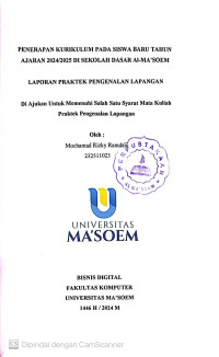Penerapan Kurikulum Pada Siswa Baru Tahun Ajaran 2024/2025 di Sekolah Dasar Al Ma'soem. Praktik Pengenalan Lapangan