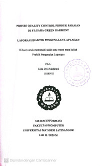 Proses Quality Control Produksi Pakaian di PT.Gaha Greent Garment. Praktik Pengenalan Lapangan