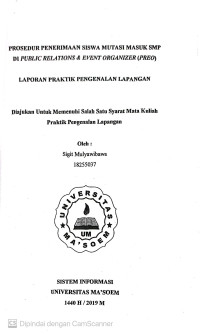 Prosedur Penerimaan Siswa Mutasi Masuk SMP di Public Relations & Event Organizer (Preo). Praktik Pengenalan Lapangan