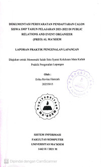 Dokumentasi Persyaratan Pendaftaran Calon Siswa SMP Tahun Pelajaran 2021 - 2022 di Public Relations and Event Organizer (Preo) Al Ma'soem. Praktik Pengenalan Lapangan