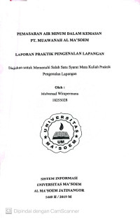 Pemasaran Air Minum Dalam Kemasan PT.Muawanah Al Ma'soem. Praktik Pengenalan Lapangan